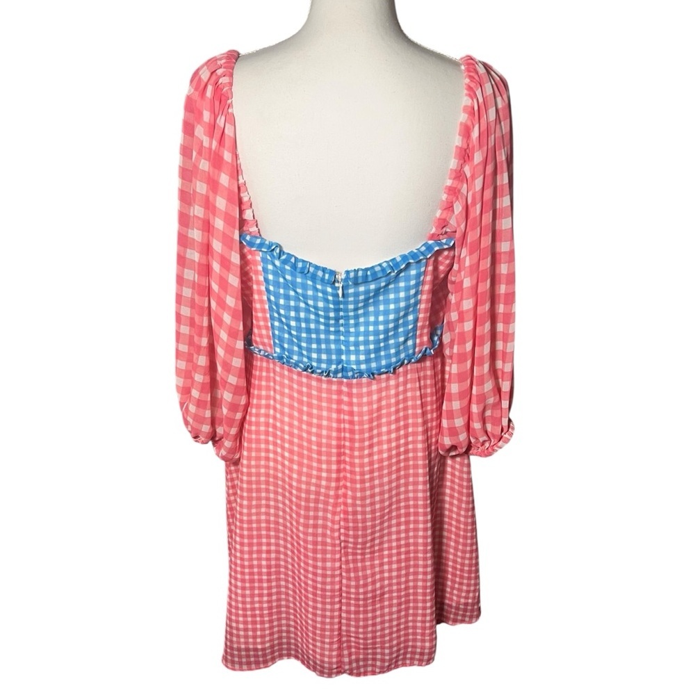 Slate & Willow Gingham Mini Dress Pink & Blue Lined Ruffle Detail Size 14 Flirty - Picture 3 of 16